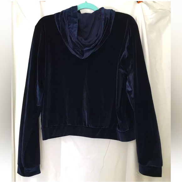 Fabletics Jacket Womens XL Activewear Blue Velour Velvet Zip Up Hooded - Picture 3 of 3